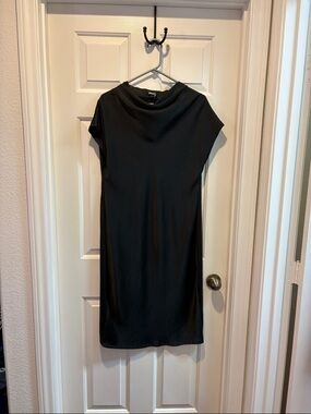 DKNY Black Cap-Sleeve Midi Dress with Cowl Neck